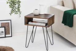 Massivholz Beistelltisch SCORPION 55cm Akazie Nachttisch mit Ablage Hairpin Legs Metall
