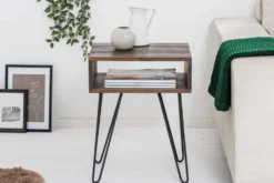 Massivholz Beistelltisch SCORPION 55cm Akazie Nachttisch mit Ablage Hairpin Legs Metall