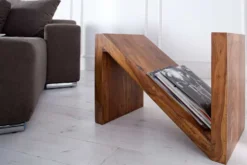 Massivholz Beistelltisch Z 45cm braun Sheesham stone finish einzigartige Maserung