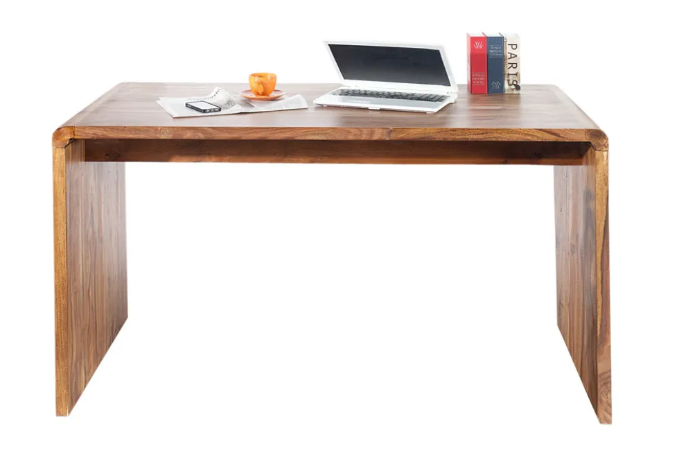 Massivholz Bürotisch CUBUS 120cm braun Sheeshamholz stone finish Schreibtisch