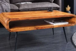 Massivholz Couchtisch ALPHA 90cm braun Sheesham stone finish Metallbeine mit Stauraum