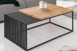 Massivholz Couchtisch ARCHITECTURE 100cm Eiche geölt schwarzes Metallgestell