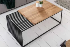 Massivholz Couchtisch ARCHITECTURE 100cm Eiche geölt schwarzes Metallgestell