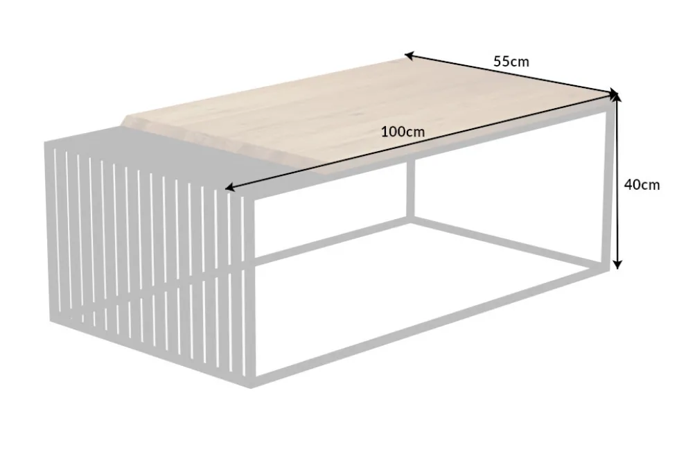Massivholz Couchtisch ARCHITECTURE 100cm Eiche geölt schwarzes Metallgestell