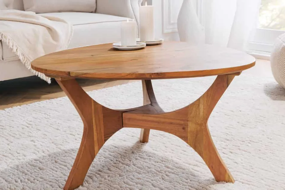 Massivholz Couchtisch ARCHITECTURE 70cm natur honey finish Akazie dreieckig