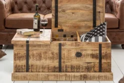 Massivholz Couchtisch BODEGA 100cm Mangoholz Hausbar Truhe mit Stauraum