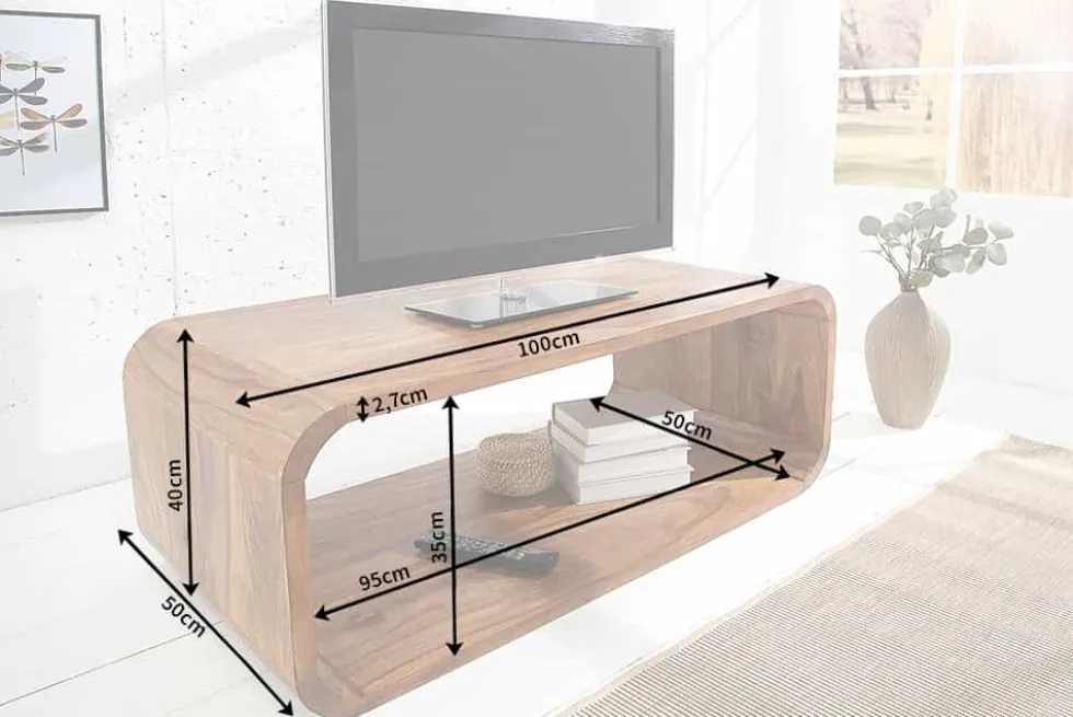 Massivholz Couchtisch CUBUS 100cm braun Sheesham stone finish TV-Board handemade