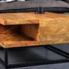 Massivholz Couchtisch GIANT 60cm braun Sheesham stone finish Metall schwarz Ablage