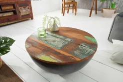Massivholz Couchtisch JAKARTA 70cm grau rund aus recycelten Fischerbooten