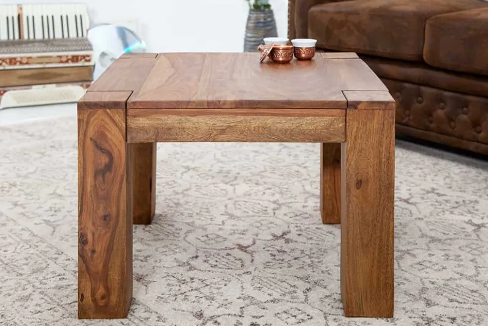 Massivholz Couchtisch MAKASSAR 60cm braun Sheesham stone finish einzigartige Maserung
