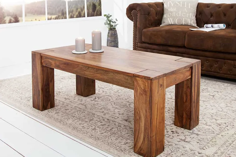 Massivholz Couchtisch MAKASSAR 100cm braun Sheesham stone finish einzigartige Maserung