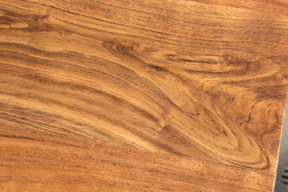 Massivholz Couchtisch MAMMUT 120cm Akazie Honey Finish X-Gestell schwarz 2,5cm Tischplatte