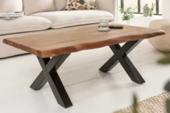 Massivholz Couchtisch MAMMUT 110cm Akazie Baumkante honey finish 3,5cm Tischplatte