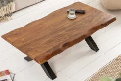 Massivholz Couchtisch MAMMUT 110cm Akazie Baumkante honey finish 3,5cm Tischplatte