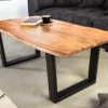 Massivholz Couchtisch MAMMUT 120cm Akazie natur V-Gestell schwarz 2,5cm Tischplatte
