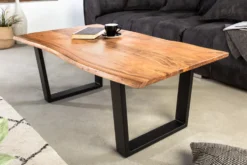 Massivholz Couchtisch MAMMUT 120cm Akazie natur V-Gestell schwarz 2,5cm Tischplatte