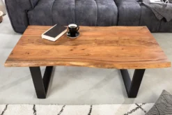 Massivholz Couchtisch MAMMUT 120cm Akazie natur V-Gestell schwarz 2,5cm Tischplatte