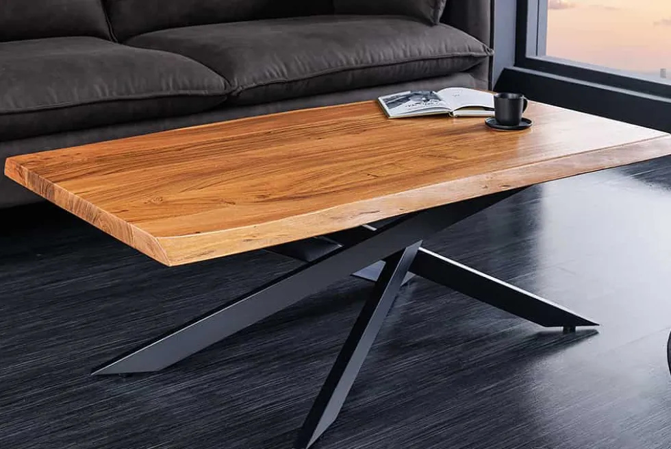 Massivholz Couchtisch MAMMUT 110cm Akazie schwarz 3,5cm Tischplatte Baumkante