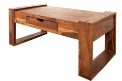 Massivholz Couchtisch MARKANT 100cm braun Sheesham stone finish Schublade Stauraum