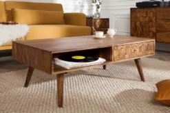 Massivholz Couchtisch MYSTIC LIVING 100cm braun Sheesham stone finish mit Stauraum