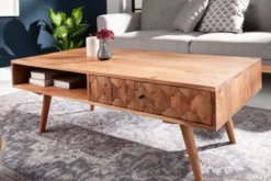 Massivholz Couchtisch MYSTIC LIVING 100cm natur Akazie mit Stauraum Schubladen Ablagefach