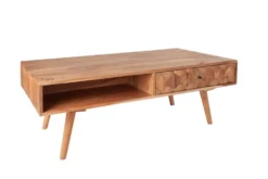 Massivholz Couchtisch MYSTIC LIVING 100cm natur Akazie mit Stauraum Schubladen Ablagefach