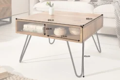Massivholz Couchtisch SCORPION 60cm braun Sheesham stone finish Stauraum Hairpin Legs