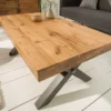 Massivholz Couchtisch THOR 110cm Wildeiche geölt X-Gestell Metall anthrazit Industrial Design