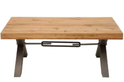 Massivholz Couchtisch THOR 110cm Wildeiche geölt X-Gestell Metall anthrazit Industrial Design