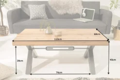 Massivholz Couchtisch THOR 110cm Wildeiche geölt X-Gestell Metall anthrazit Industrial Design