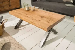 Massivholz Couchtisch THOR 110cm Wildeiche geölt X-Gestell Metall anthrazit Industrial Design