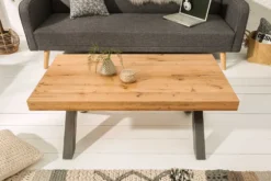 Massivholz Couchtisch THOR 110cm Wildeiche geölt X-Gestell Metall anthrazit Industrial Design