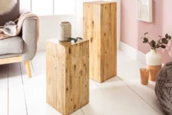 Massivholz Dekosäule COLUMNA 50cm Akazie teak-grau gekälkt Beistelltisch