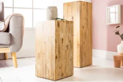 Massivholz Dekosäule COLUMNA 50cm Akazie teak-grau gekälkt Beistelltisch