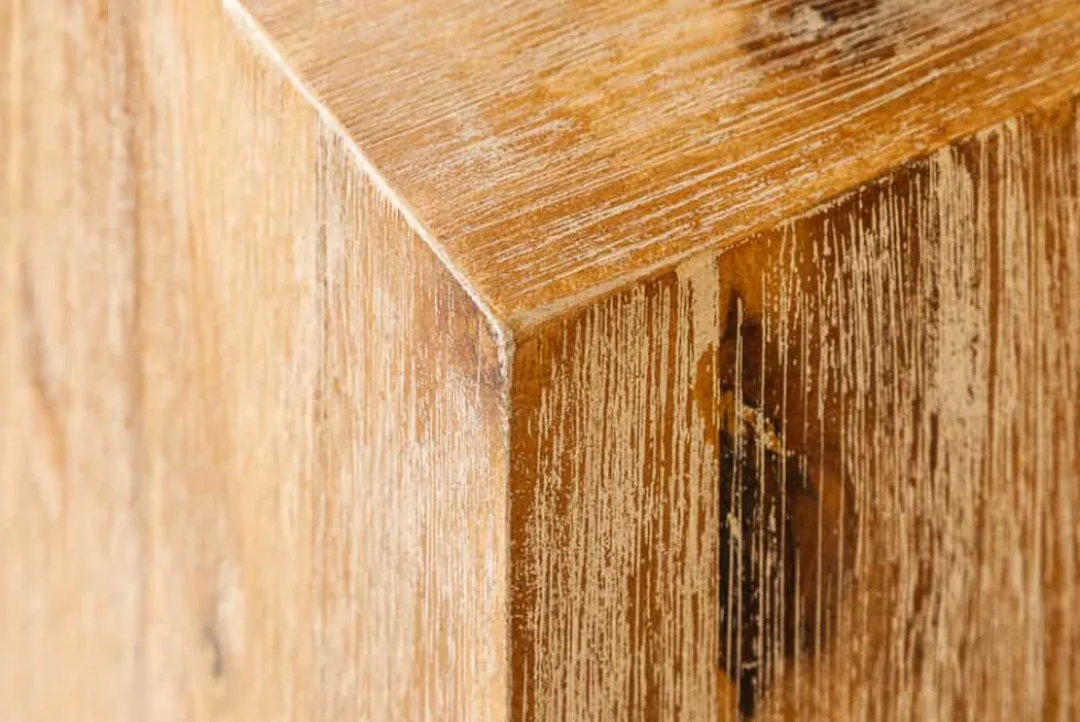 Massivholz Dekosäule COLUMNA 50cm Akazie teak-grau gekälkt Beistelltisch