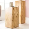 Massivholz Dekosäule COLUMNA 75cm Akazie teakgrau gekälkt Beistelltisch