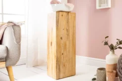 Massivholz Dekosäule COLUMNA 75cm Akazie teakgrau gekälkt Beistelltisch