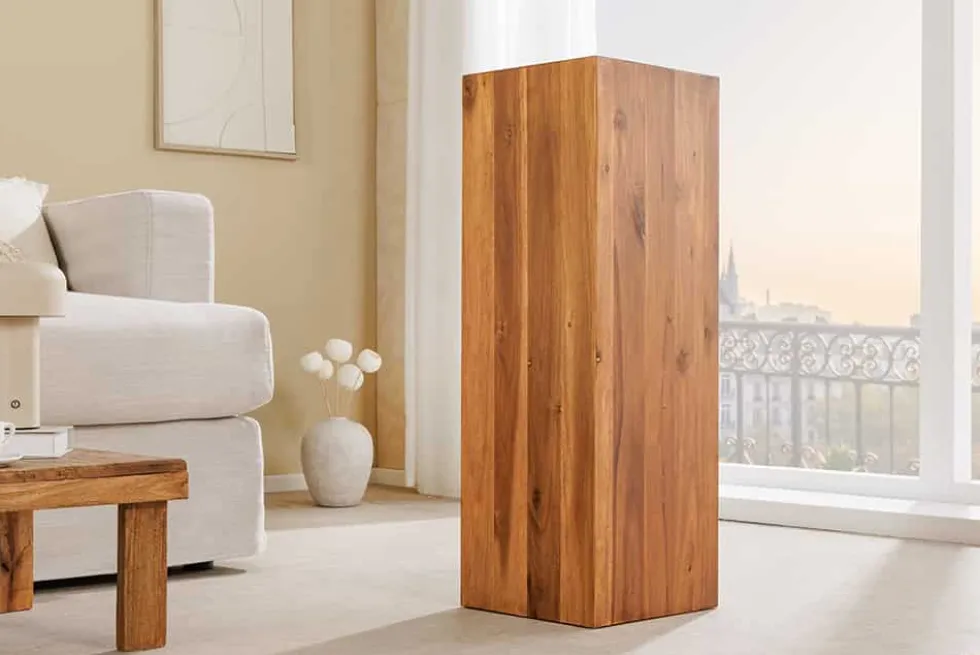 Massivholz Dekosäule COLUMNA 75cm braun Akazie Beistelltisch