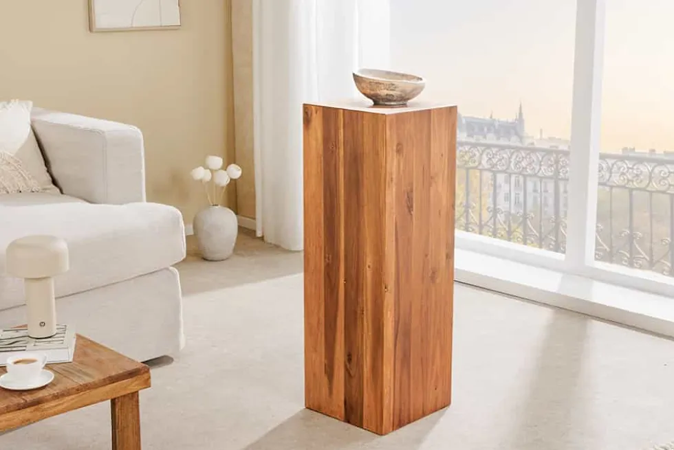 Massivholz Dekosäule COLUMNA 75cm braun Akazie Beistelltisch
