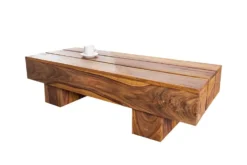 Massivholz Design Couchtisch BOLT 100cm braun Sheesham stone finish