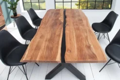 Massivholz Esstisch AMAZONAS 200cm natur Akazie Metall X-Gestell schwarz Baumkante