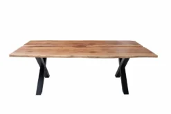 Massivholz Esstisch AMAZONAS 200cm natur Akazie Metall X-Gestell schwarz Baumkante