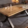Massivholz Esstisch BARRACUDA 220cm natur Teak schwarz Metall X-Gestell inkl. Glasplatte