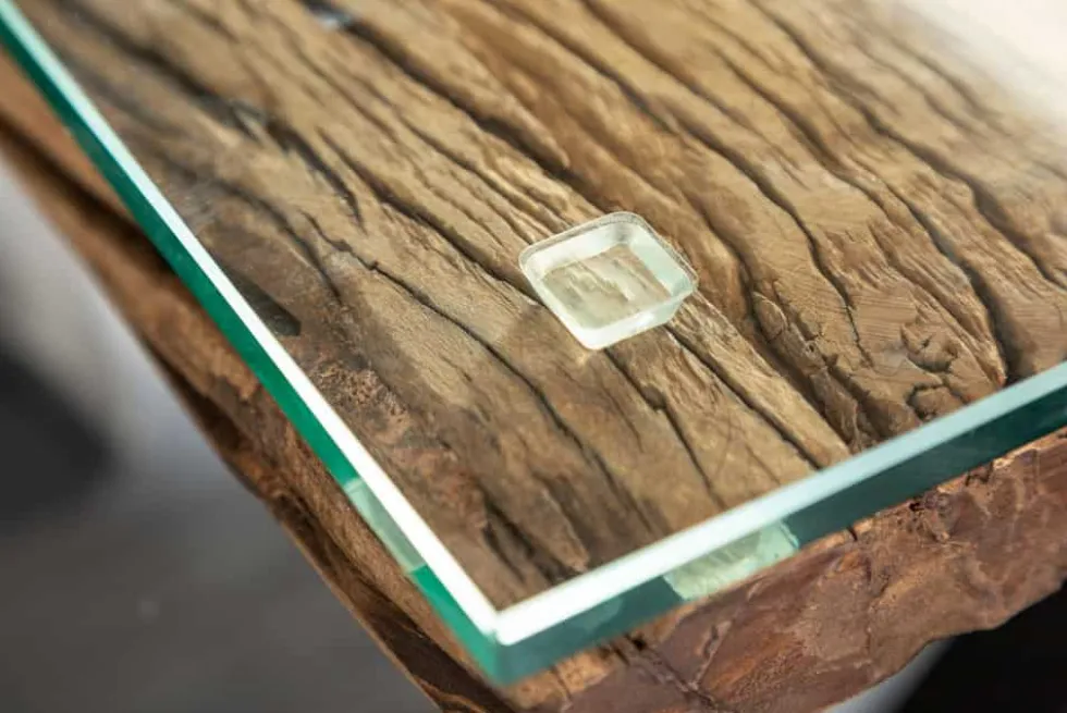 Massivholz Esstisch BARRACUDA 220cm natur Teak schwarz Metall X-Gestell inkl. Glasplatte