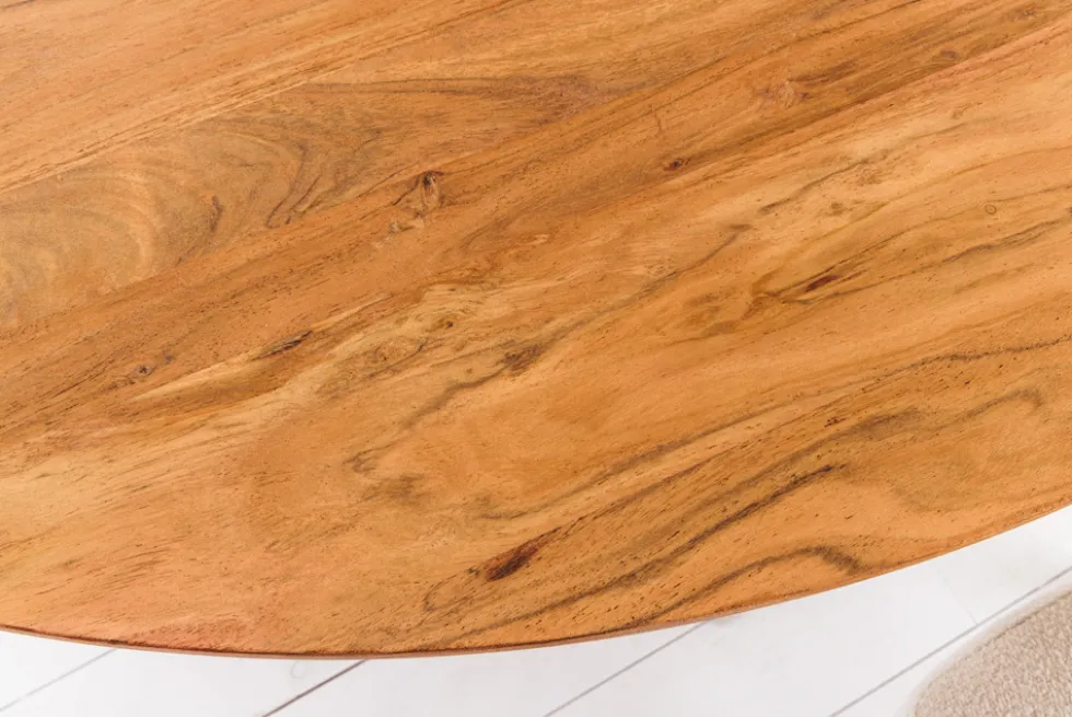 Massivholz Esstisch GALAXIE 130cm rund Akazie natur schwarzes Metallgestell
