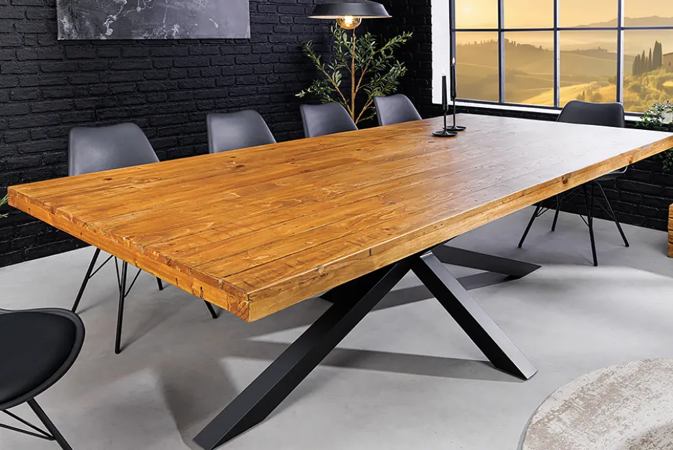 Massivholz Esstisch GALAXIE 200cm vintage braun Pinie recycelt Industrial Design