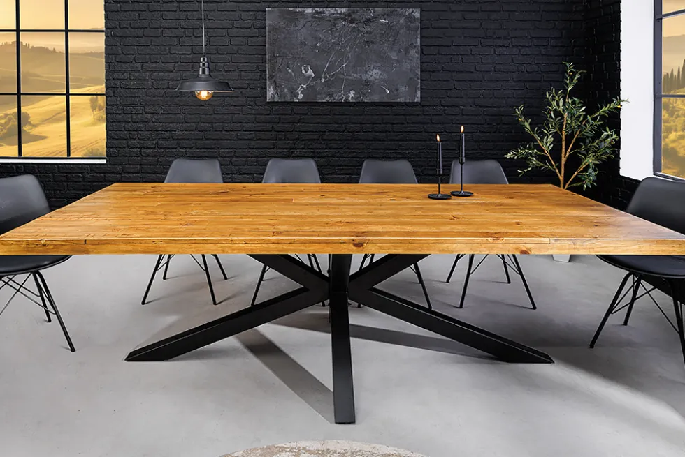 Massivholz Esstisch GALAXIE 200cm vintage braun Pinie recycelt Industrial Design