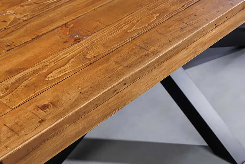 Massivholz Esstisch GALAXIE 200cm vintage braun Pinie recycelt Industrial Design