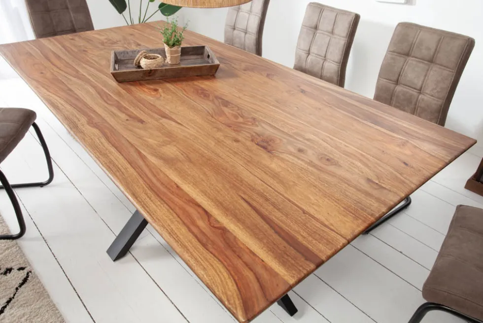 Massivholz Esstisch GALAXIE 200cm braun Sheesham stone finish Industrial Design