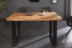 Massivholz Esstisch IRON CRAFT 120cm braun Sheesham schwarze Metallbeine stone finish